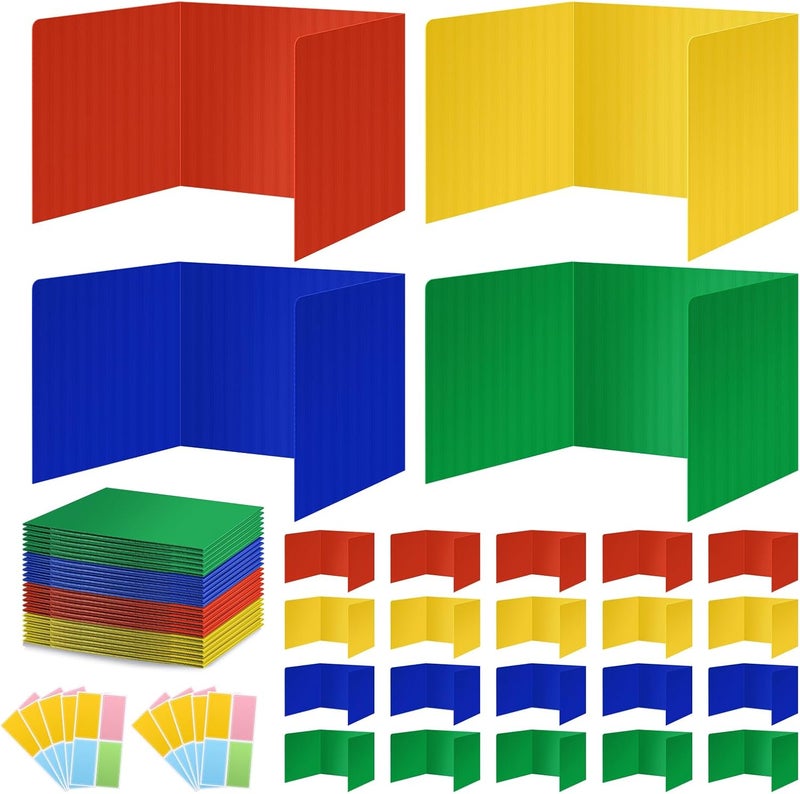 Bcabo 24 Pack Colorful Privacy Floders for Student Desks - Durable Plastic Erasable - Testing Dividers for Classroom - Easy Clean Privacy Shields for Student Testing Desk dividers- Includes Extra Labels - Image 1